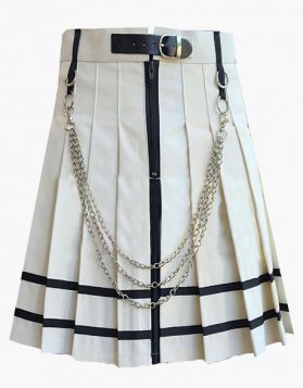 Pleated White Mini Gothic Kilt with Black Straps- Front Image