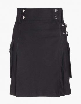 Pure Black Cotton Women Utility Kilt - Front Image 