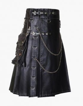 Pure Black Leather Gothic Kilt 