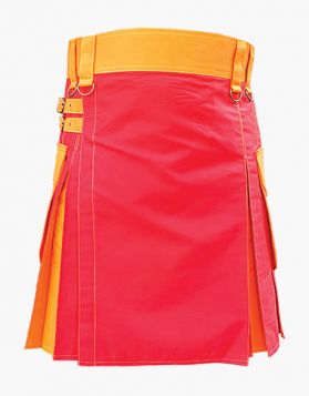 Red and Orange Hybrid Kilt with Cargo Pockets- Front Image