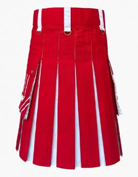  Mens Red and White Christmas Hybrid Kilt - Front Image