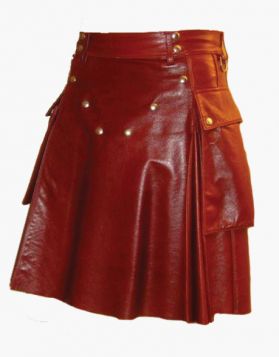 Red Leather Kilt with Studded Apron