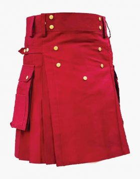 Red Utility Kilt with a Detachable Apron - Front Image 