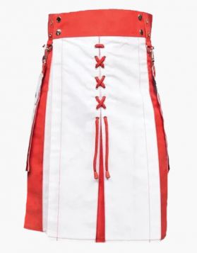  Scottish Red and White Christmas Hybrid Kilt  - front Image