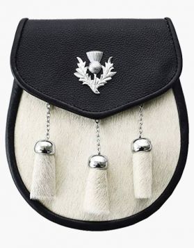 Semi Dress Fur and Leather Sporran with Belt Chains- Front Image