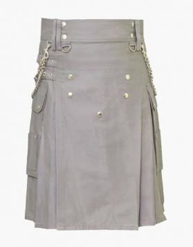 Standard Grey Utility Kilt with Silver Chains - Front Image 
