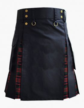 Stylish Black and Macdonald Tartan Hybrid Kilt- Front Image