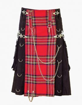  Stylish Black Gothic Kilt with Royal Stewart Apron- Front Image