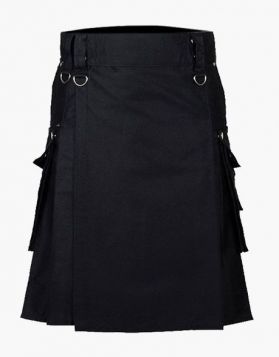  Stylish Black Punk Utility Kilt- Front Image