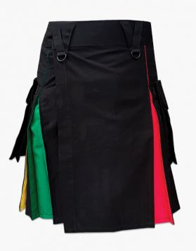 Stylish Black Rainbow Hybrid Kilt with V-shaped Belt Loops - Front Image 
