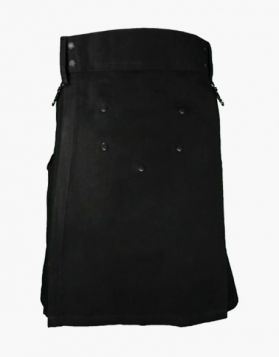 Stylish Black Utility Kilt with Multiple Pockets - Front Image 
