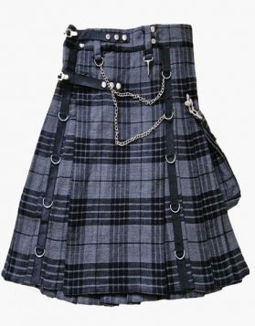 Stylish Grey Watch Tartan Gothic Utility Kilt