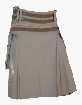 Stylish Khaki Utility Kilt with Pockets and Nylon Straps