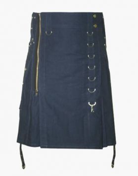 Stylish Navy Blue Utility Kilt with Zip Closure  - Front Image