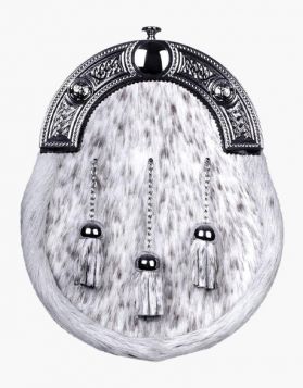 Traditional Calfskin Fur Celtic Silver Head Kilt Sporran