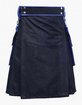 Two-Tone Black and Royal Blue Utility Kilt with Pockets