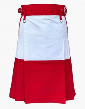 Red and White Utility Kilt with Red Straps- Front Image
