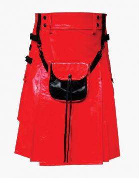 Two-Tone Red Leather Kilt - Front Image 