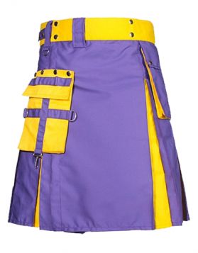 Modern Purple and Yellow Utility Kilt with Pockets - F
