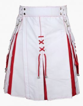 White and Red Christmas Hybrid Kilt with Laces -Front Image 