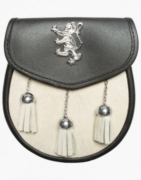 White Goat Fur Kilt Sporran with 3 Tassels- Front Image