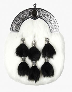 White Rabbit Fur Kilt Sporran with 6 Tassels- Front Image