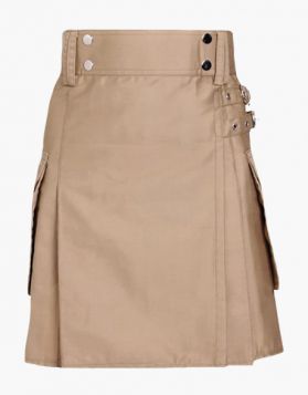  Women Beige Utility Kilt with Large Pockets- Front Image