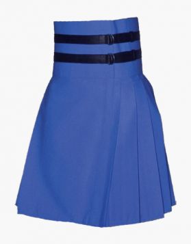 Women Navy Blue Casual Pleated Kilt with Straps