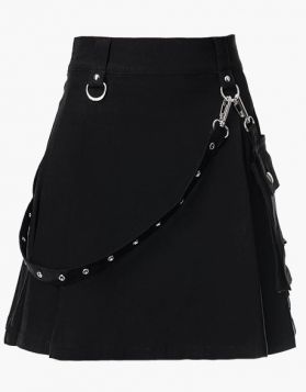 Women's Black Punk Mini Skirt Kilt- Front Image