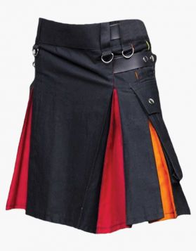 Women's Black Rainbow Utility Kilt- Left Side Image