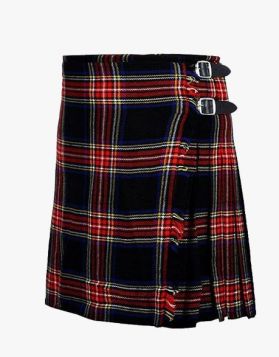Women's Black Stewart Tartan Kilt- Side Image