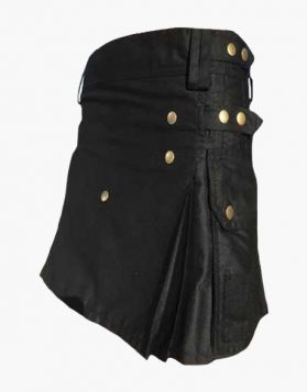 Women's Black Utility Kilt with Studded Apron- Left Side Image