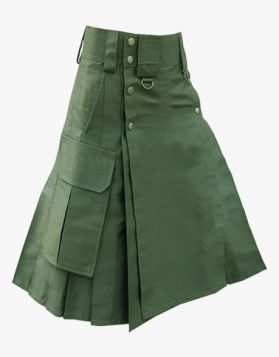 Women's Olive Green Tactical Utility Kilt with Multiple Pockets