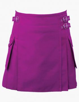 Women's Purple Mini Utility Kilt with Fastening Straps- Front Image