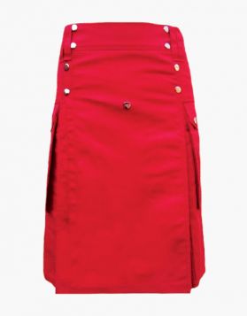 Womens Red Utility Kilt with Flap Pockets- Front Image