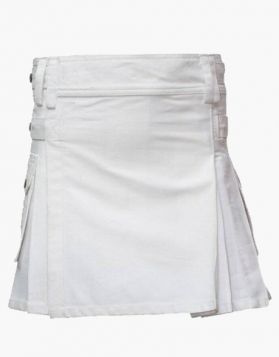 Women's White Mini Utility Kilt with Button Straps- front Image