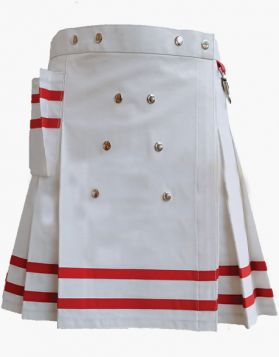 Women's White Mini Utility Kilt with Red Straps- Front Image