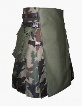 Woodland Camo and Olive Green Hybrid Kilt 